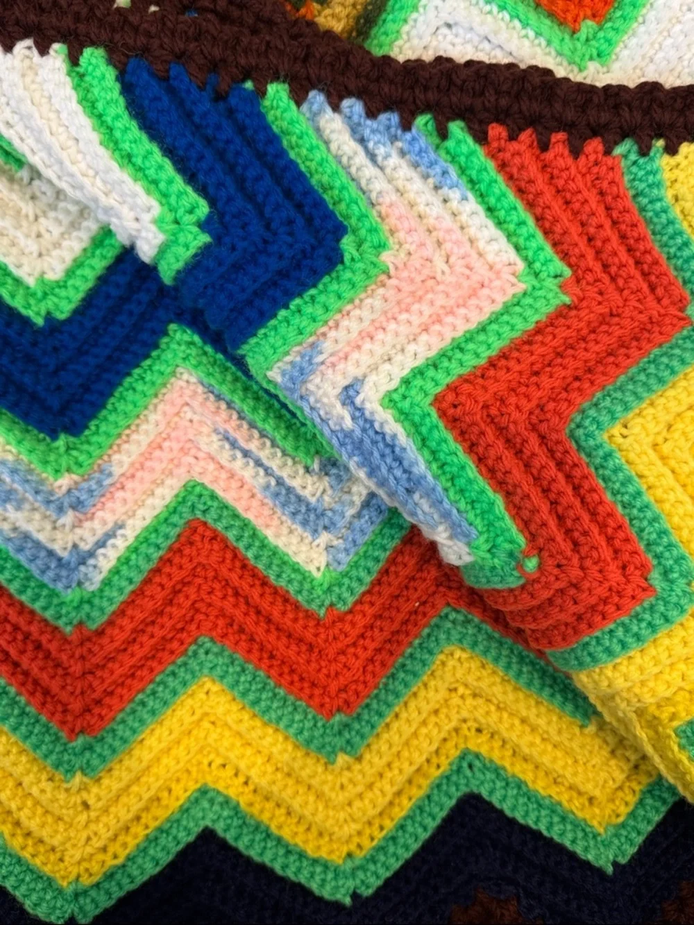 Hand Crochet Chevron Throw Blanket Multicolor Boho Vintage Zigzag 72x27